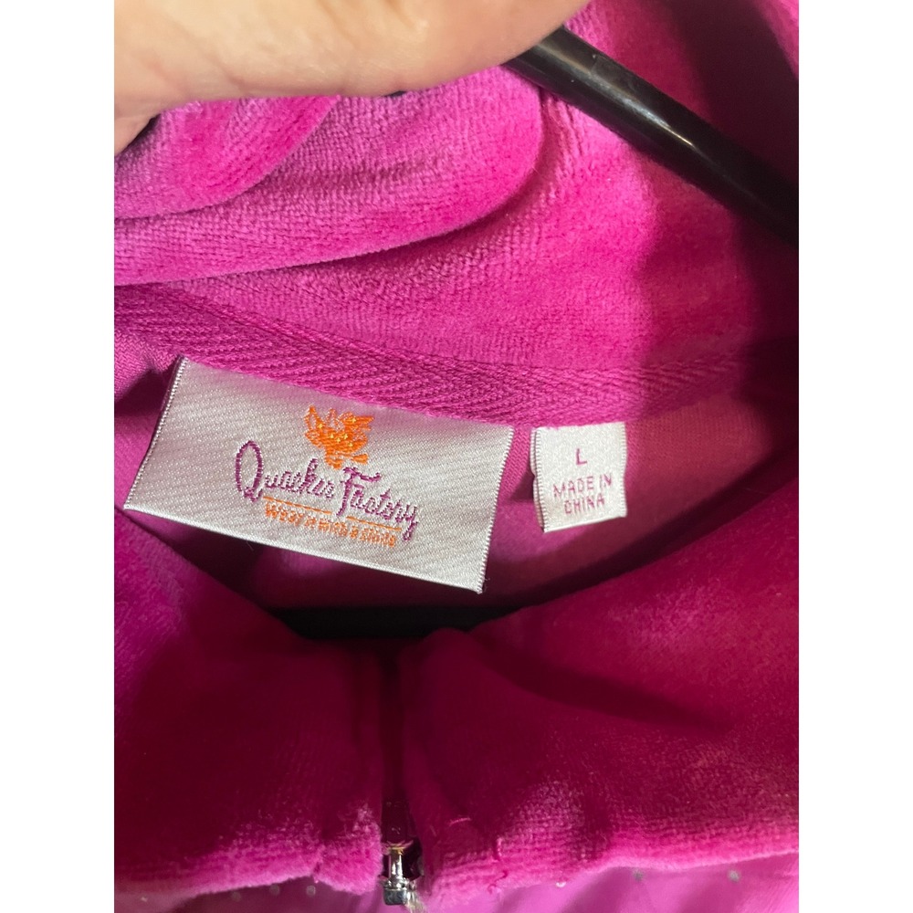 Quacker Factory Vest‎ Womens L Pink Sleeveless Rhinestone Quilted Full Zip - Picture 4 of 4